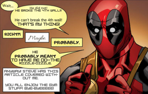 A picture of deadpool talking about Steven's 4th wall break
