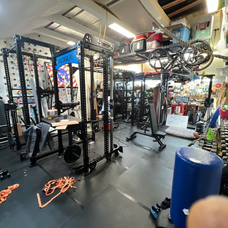 A photo of a well equipped home gym